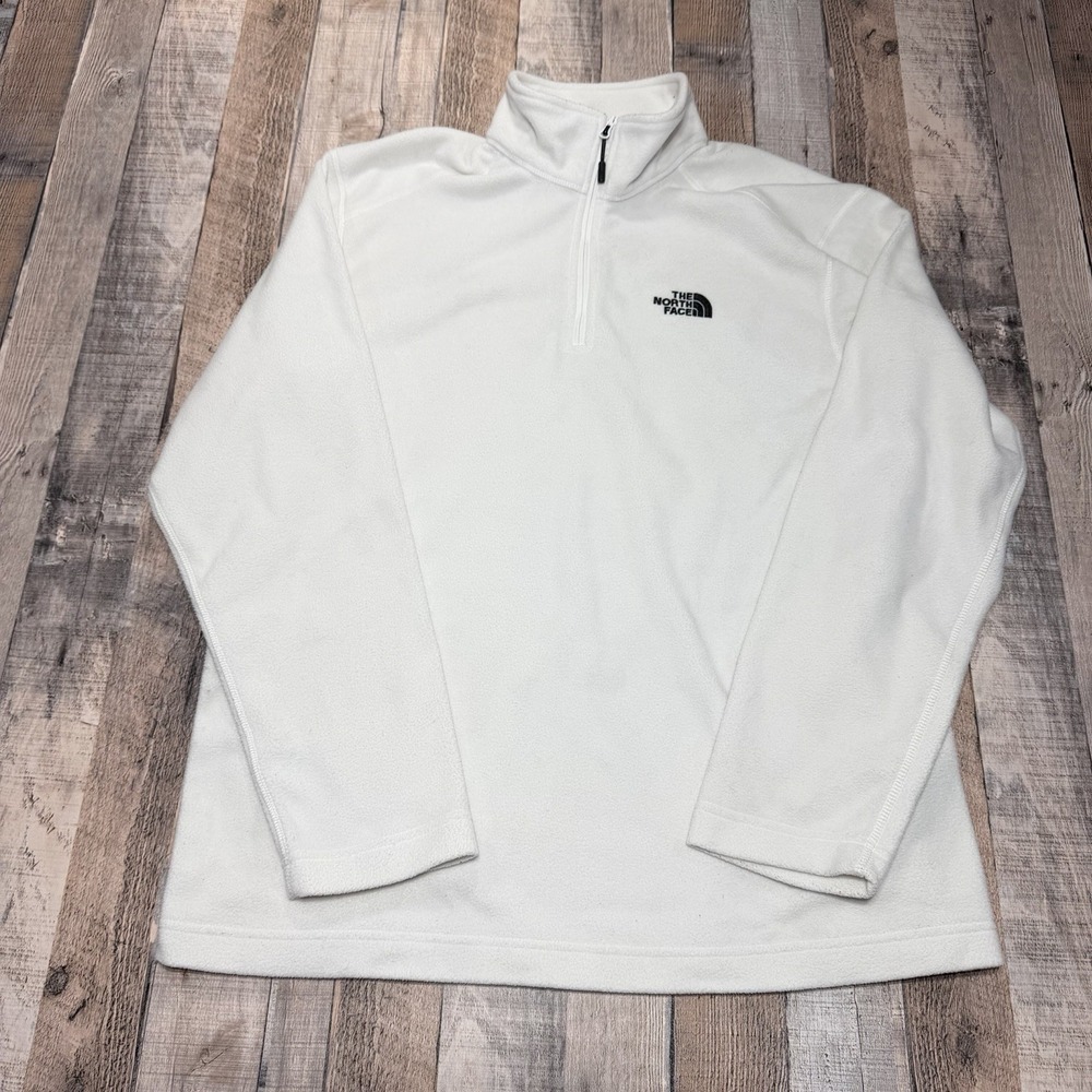 The North Face Pullover Mens Large White Quarter Zip Fleece Jacket Outdoors Hike